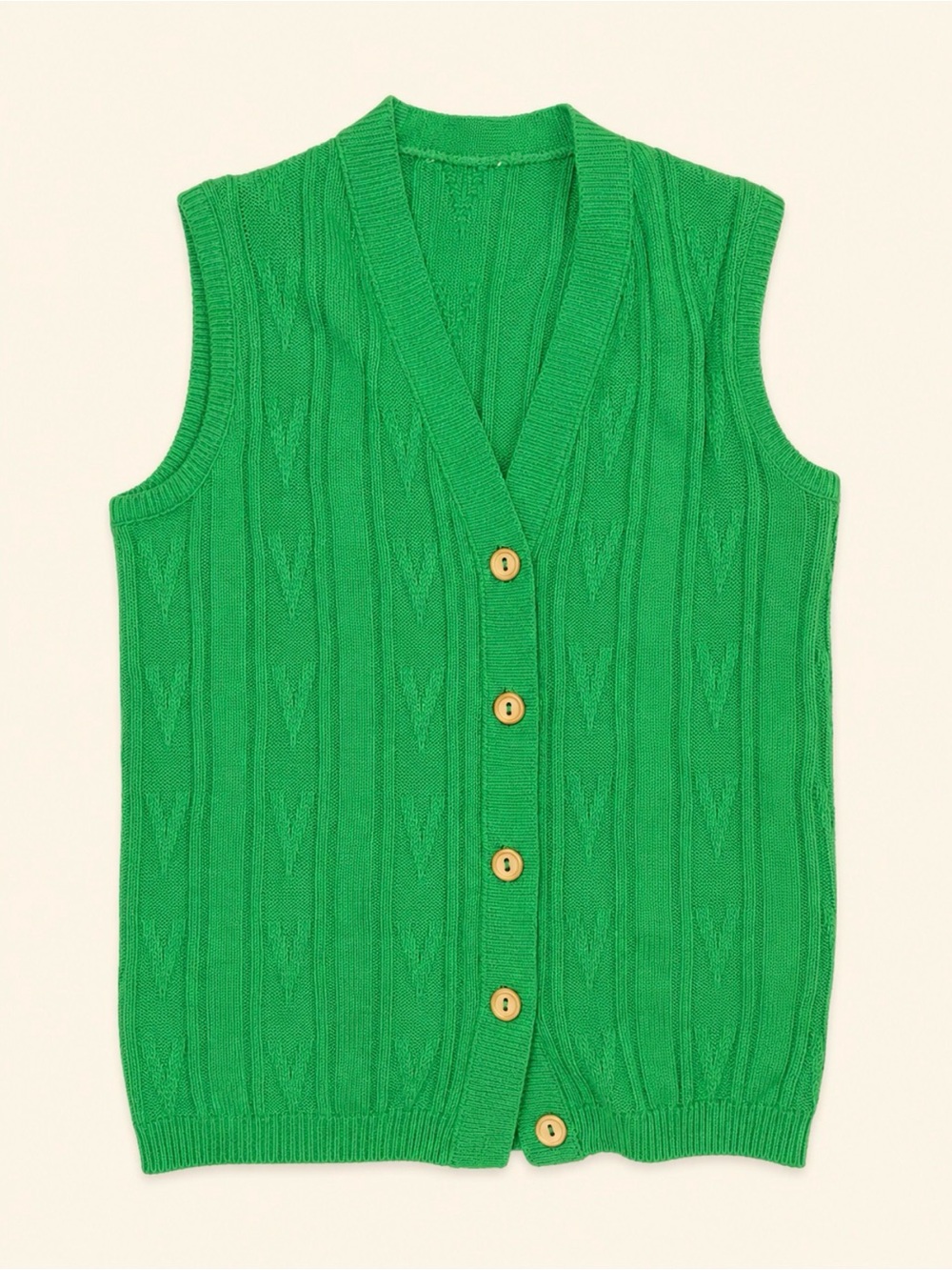 Bright Green Knit Button-Up Vest